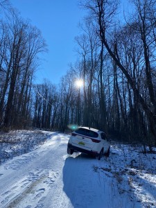 Kia stuck in snow on the side of Black Mountain. Phone pic by Jeff Fyke